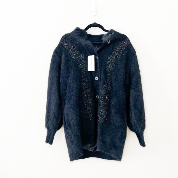 NWT VINTAGE RARE Fur Embellished h Black Winter Coat Medium - Picture 1 of 6